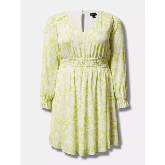 Torrid Women's Plus Size Floral Yellow Mini Wide Waist Skater Dress Size 00 New - Picture 1 of 7